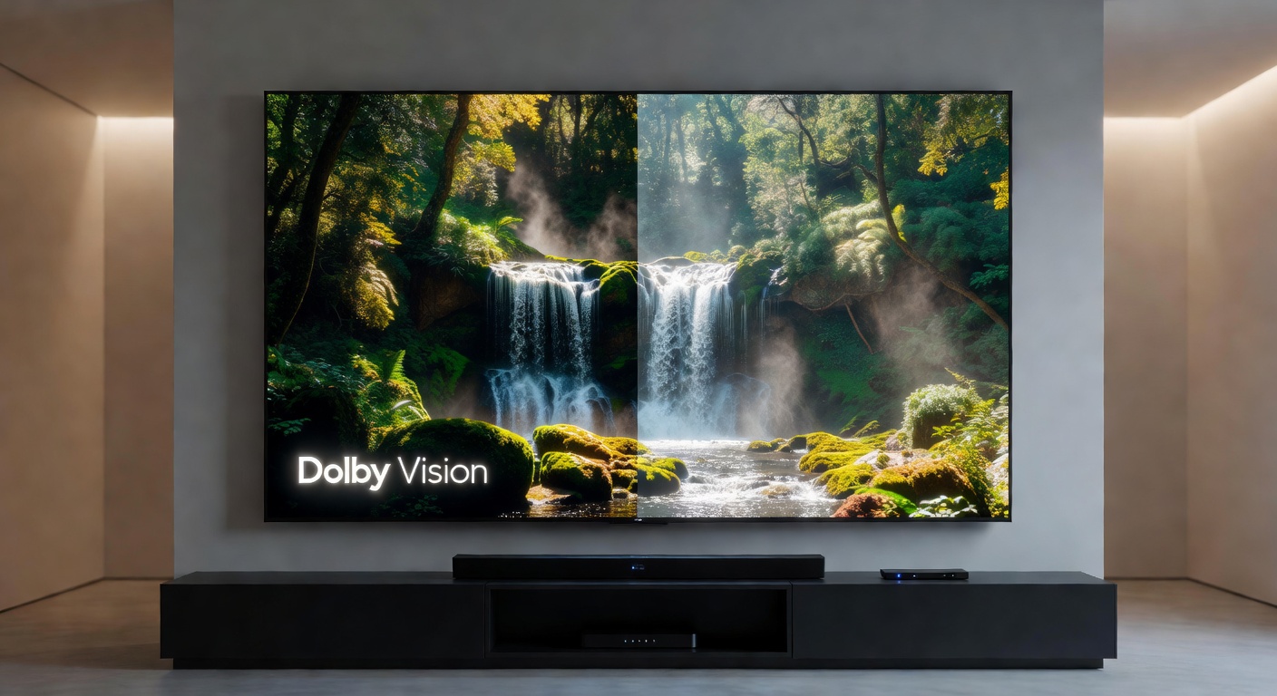 Technical diagram illustrating dynamic metadata flow in Dolby Vision versus HDR10+, with waveforms showing brightness optimization
