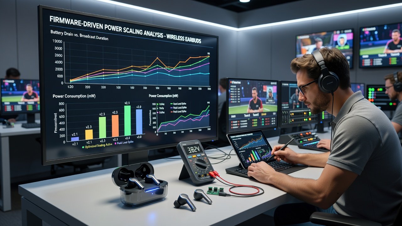 Dashboard displaying viewer engagement graphs alongside battery level and audio quality metrics from tournament streams