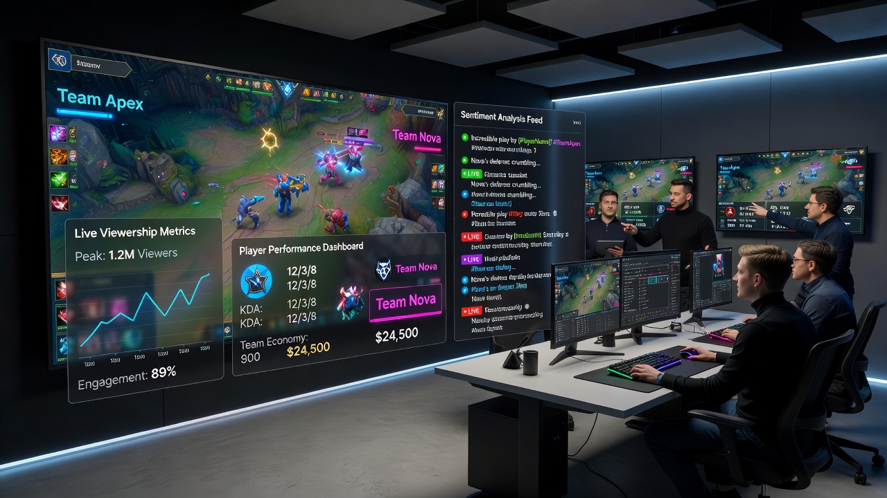 Audience engagement metrics shown alongside real-time esports analytics during a live tournament stream