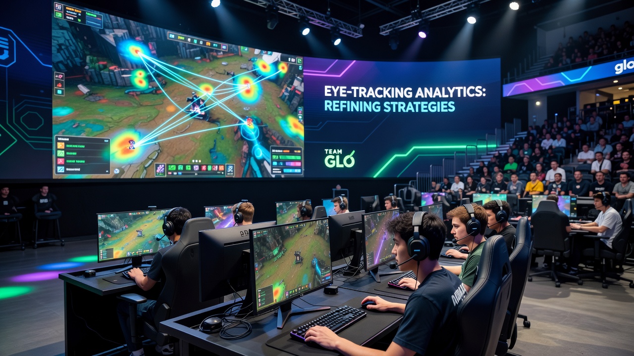 Broadcast overlay displaying real-time eye-tracking heatmaps overlaid on gameplay footage for viewers
