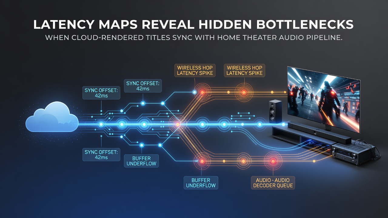 Detailed latency map diagram illustrating audio pipeline bottlenecks during peak cloud gaming hours