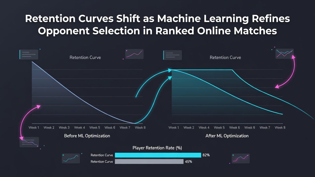 Comparison chart of player retention metrics before and after ML-based matchmaking updates