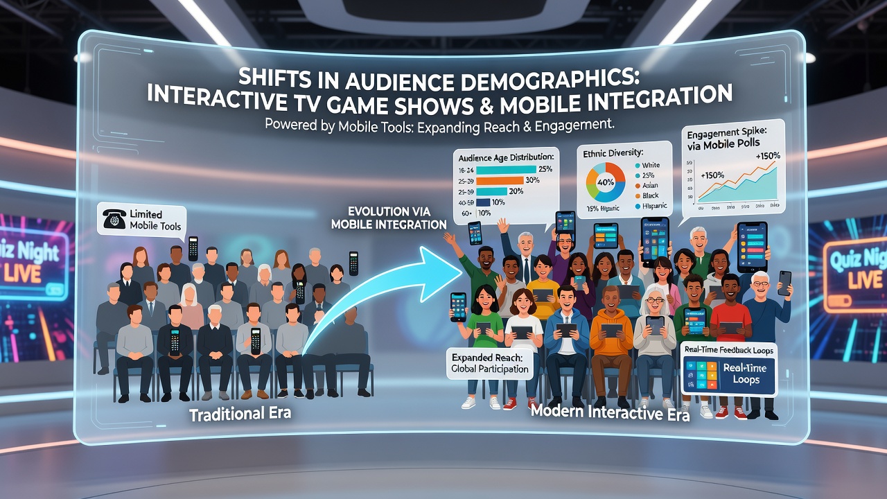 Mobile app interfaces displaying real-time polling results alongside a live TV game show
