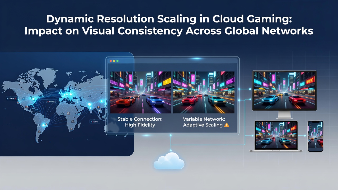 Cloud gaming servers rendering dynamic resolution adjustments during variable network tests