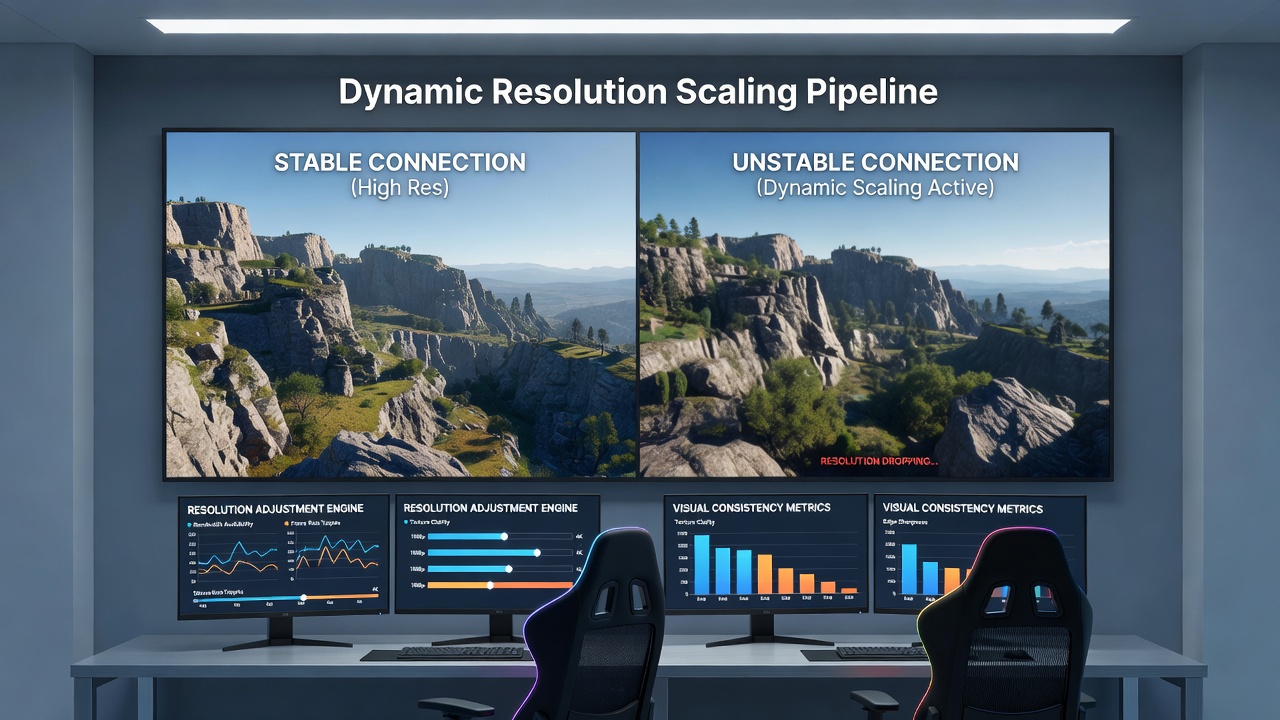 Global map overlay showing resolution stability metrics from cloud gaming sessions